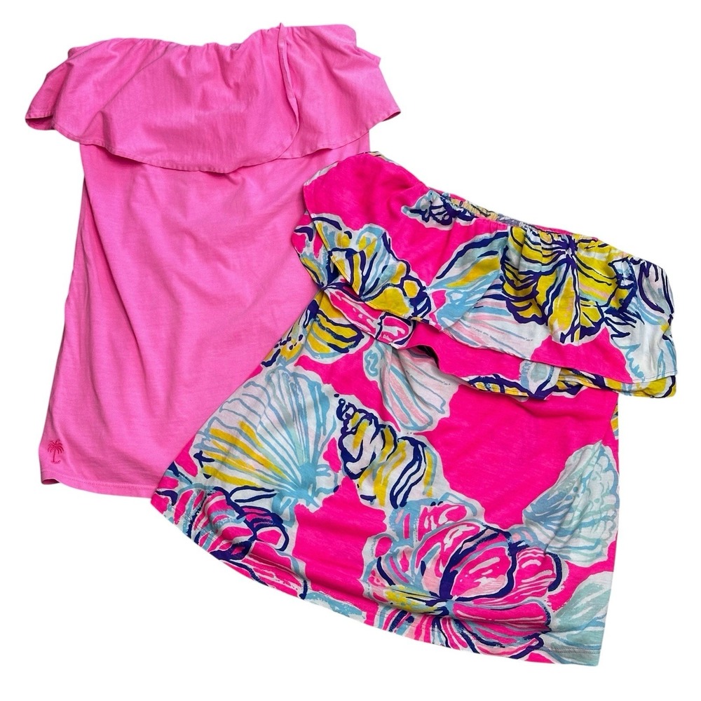 Lilly Pulitzer (2) Rilo Tube Top Swept by the Tides Sz S Off Shoulder Top Pink